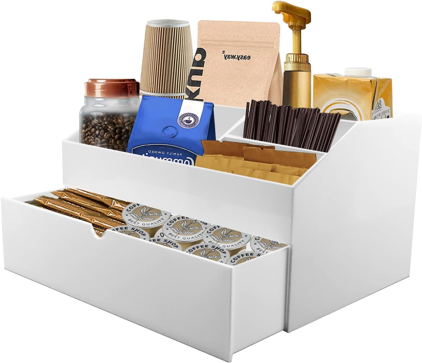 Coffee Station Organizer with Drawer,Coffee Bar Essentials