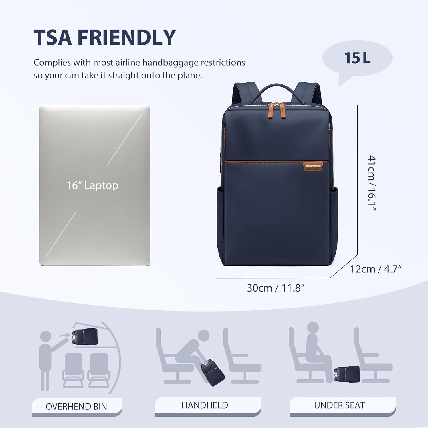 Laptop Backpack for Women, Work Business Traval Computer Backpacks with Laptop Compartment Waterproof Casual Daypack for Travel College,16Inch,Navy Blue image 3