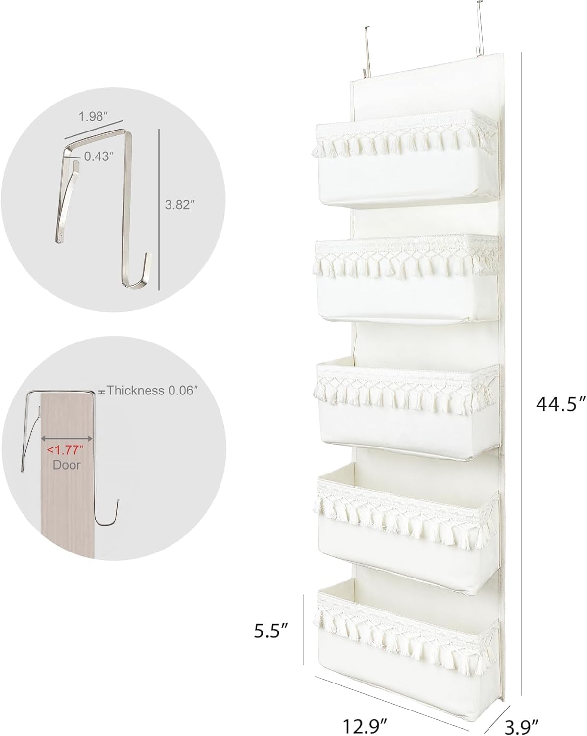 Over The Door Organizer, 5-Tier Sturdy Canvas Hanging Storage for Pet Supplies & Dog Walking Gear, Heavy Duty Large Pockets for Leashes, Treats, Toys, Multi-Use for Nursery & Closet (Beige)