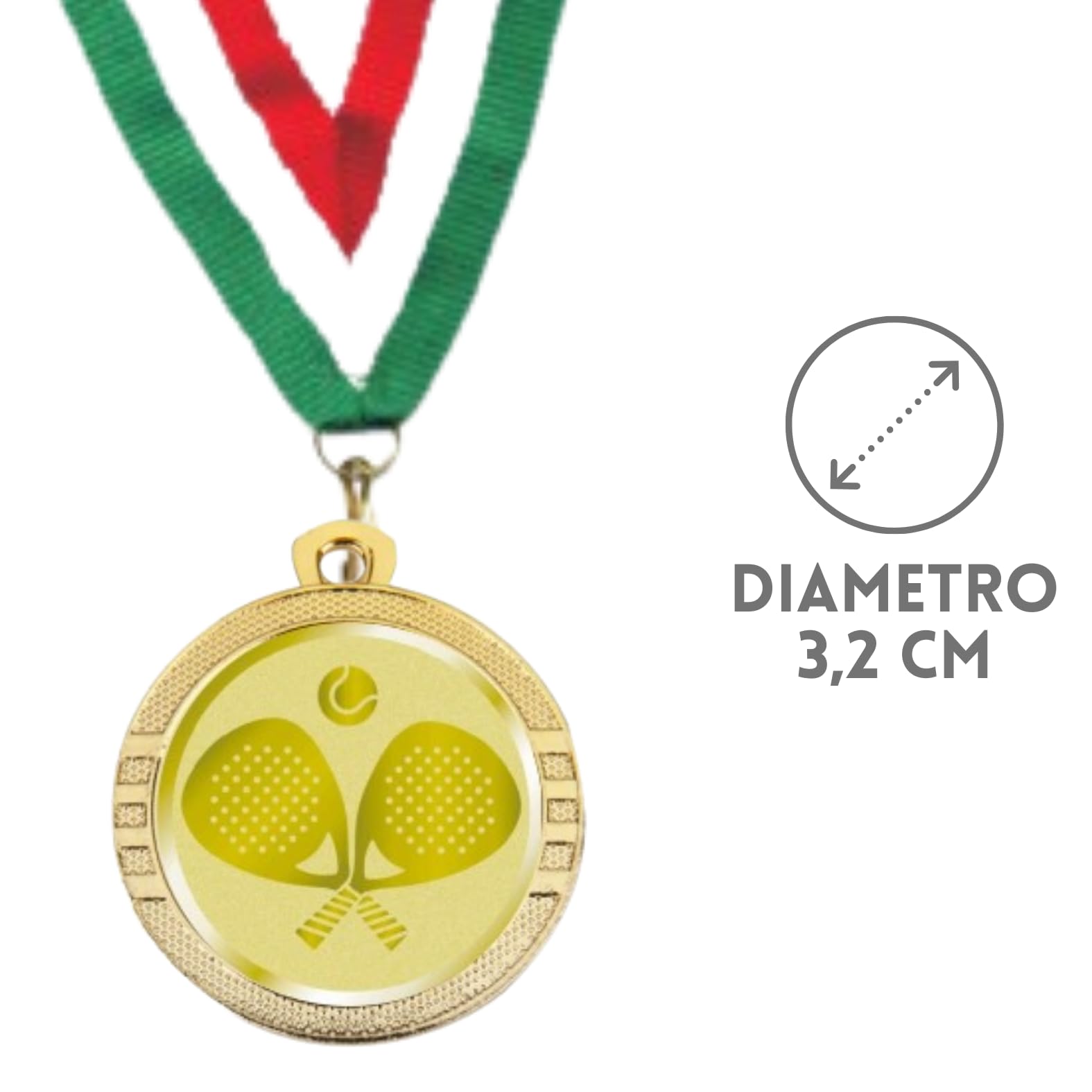 Stock Medaglie Premiazioni Personalizzate Padel da 3,2 cm con Laccetto Medaglia Personalizzabili in Metallo con Stampa Personalizzata, Gare, Sport | 23.001.1PAQ