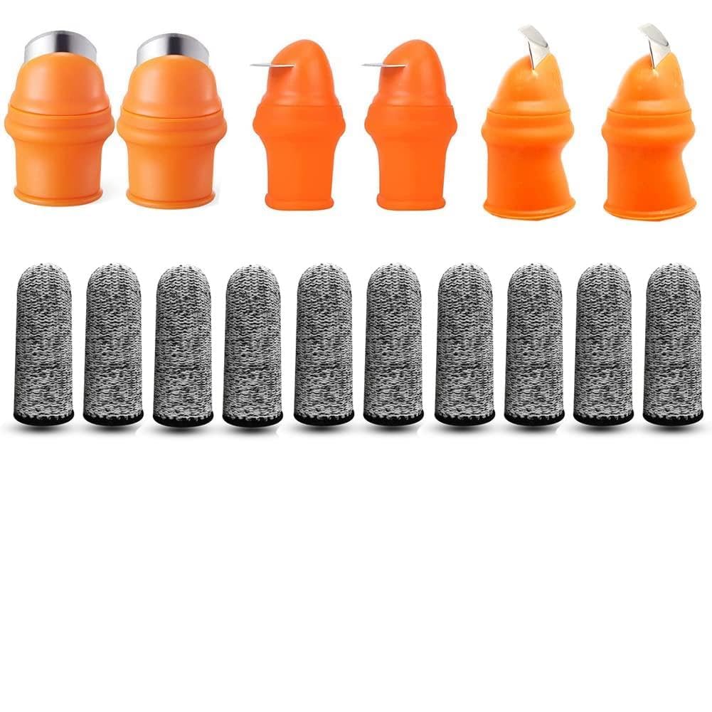 issdem Thumb Cutter Gardening Tool 16 PCS Set, Silicone Finger Guards Protector, Orange Thumb Knife for Gardeners Picking Plant Fruit Vegetable (Small)