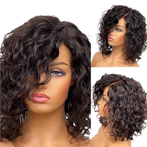 Miniatura 5 de Peluca corta suelta de onda profunda HD invisible con encaje frontal, cabello humano brasileño Pixie corto rizado Bob corte Bob 13x6 HD transparente