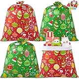 JOYIN 4 pcs Christmas Extra Large Gift Bags, Jumbo Heavy Duty 44'*36' Xmas Presents Bag for large Gifts Wrapping, Drawstring Santa Sacks with Tag for Christmas Season parties and holiday present Giving.