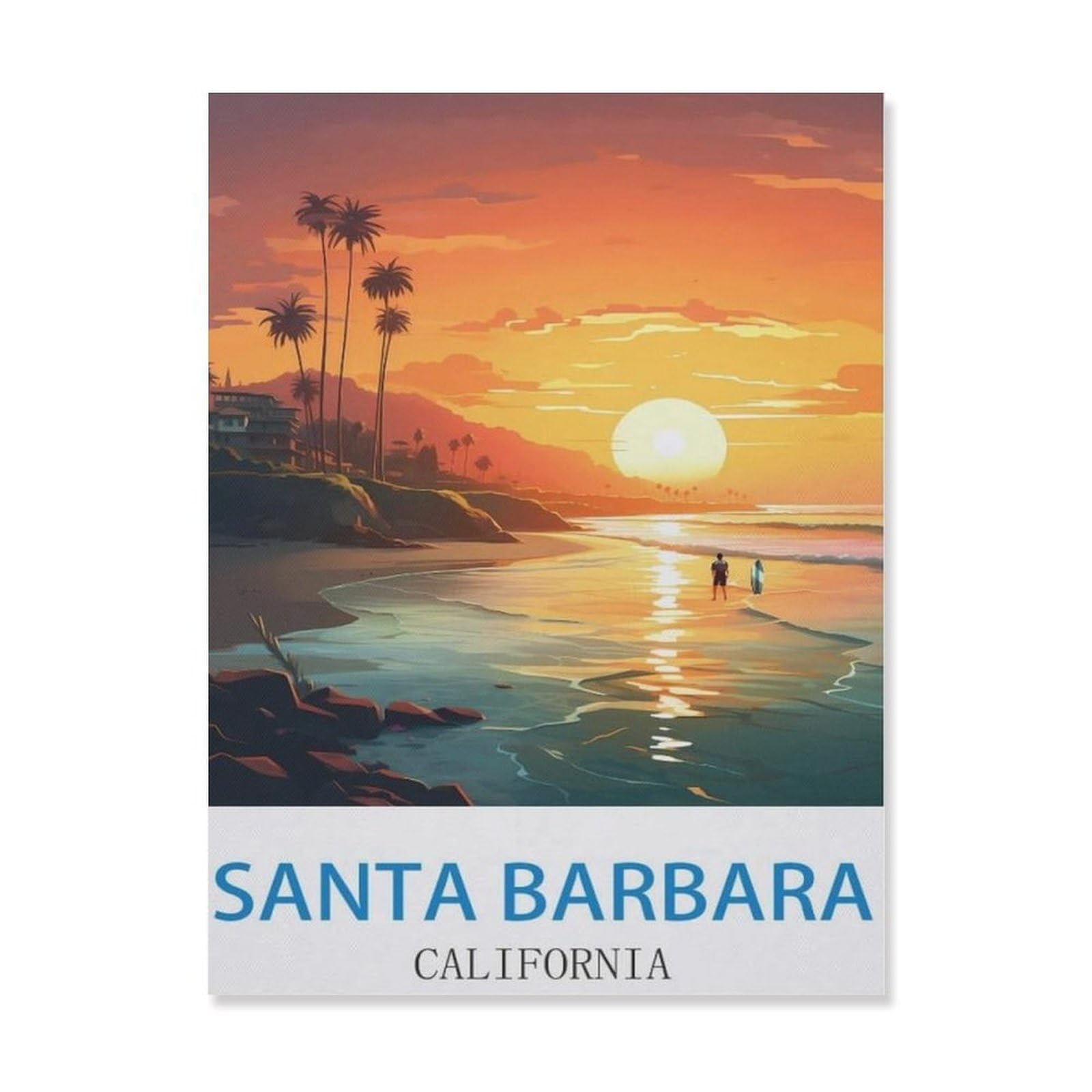 Tin Sign，Santa Barbara California，Retro Plaque Vintage Iron Painting Decor Funny Hanging Crafts for Office Bedroom Living Room Club(15x30cm）6x12 inch-EI1