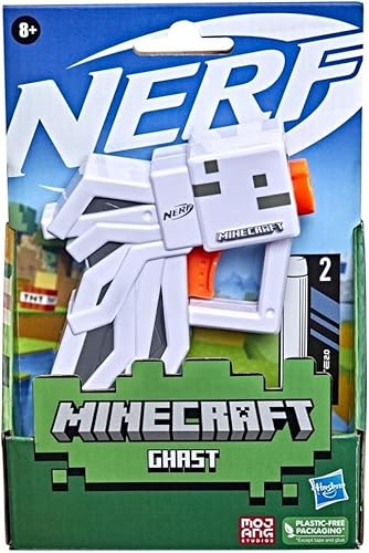 Miniatura 2 de Nerf MicroShots Minecraft Ghast Mini Blaster, diseño de Minecraft Ghast Mob, incluye 2 dardos oficiales de élite, mango de imprimación extraíble,