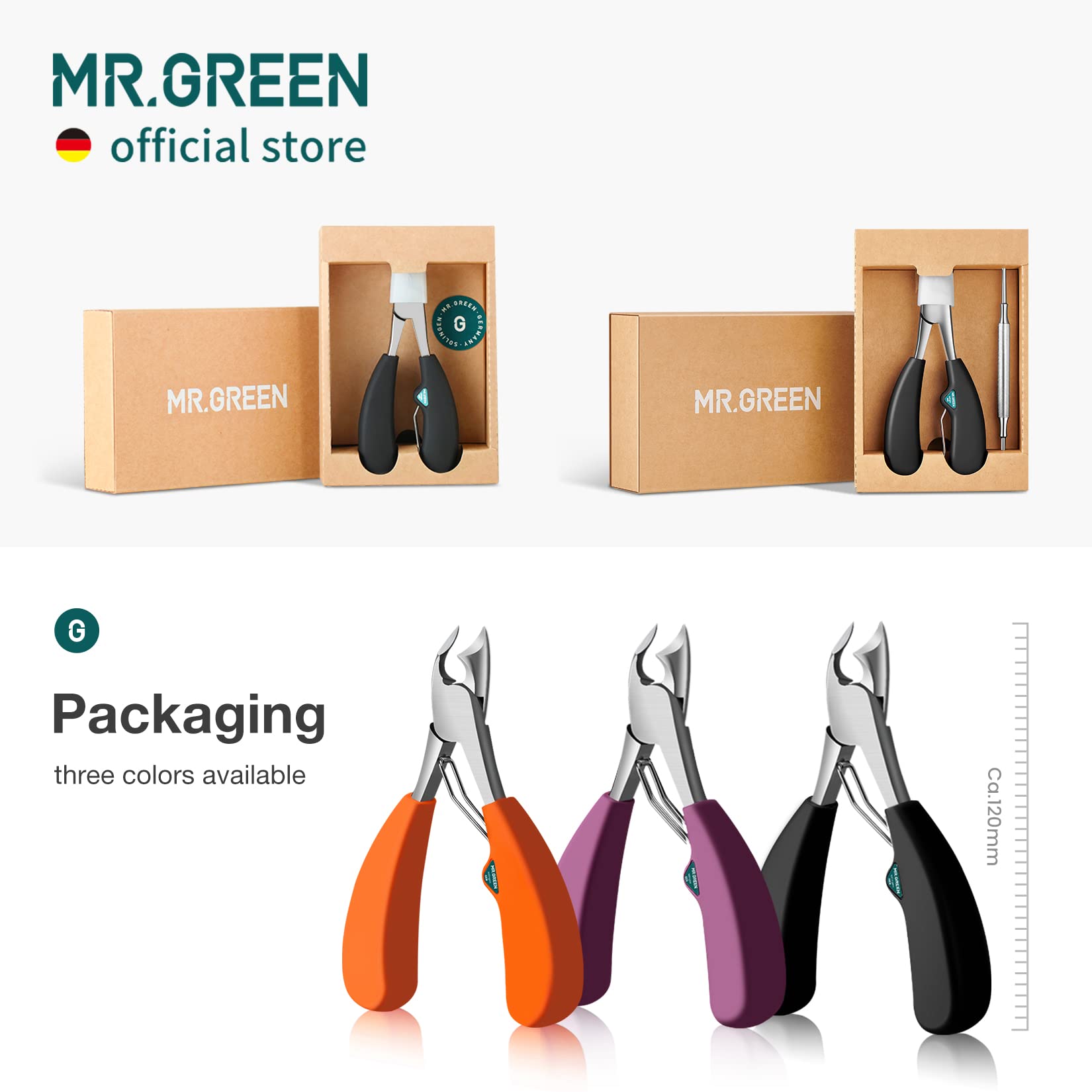 MR.GREEN Cortauñas de acero inoxidable para cortar uñas gruesas y duras, herramientas de pedicura (naranja + removedor de uñas)