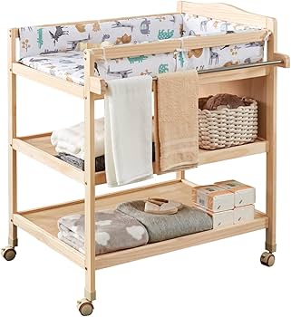 おむつ交換台 収納付き キャスター付き オムツ交換台腰痛対策おむつ交換台収納付き3層大容量ハンガー