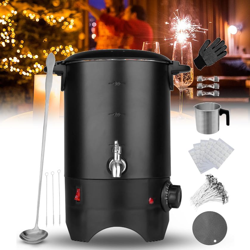 Fonditore elettronico per cera, kit per fusione di cera da 5 litri, crogiolo elettrico per cera di candele con controllo della temperatura e beccuccio centrale riscaldante rapido ed efficiente, kit