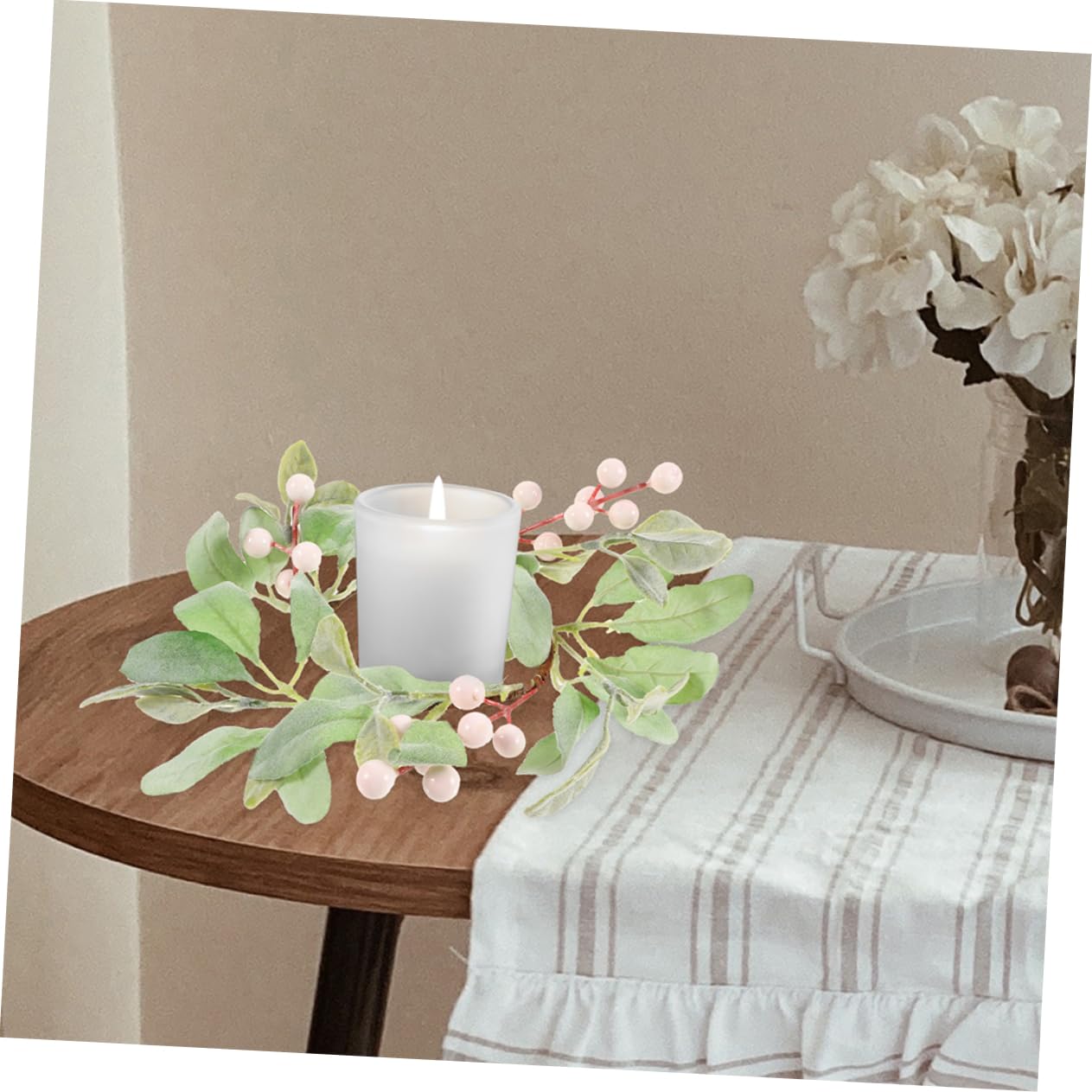3piezas Artificial De Eucalipto para Velas Navideñas Portavelas De Adviento Bayas Decoración De Aro para Cenas De Fiesta
