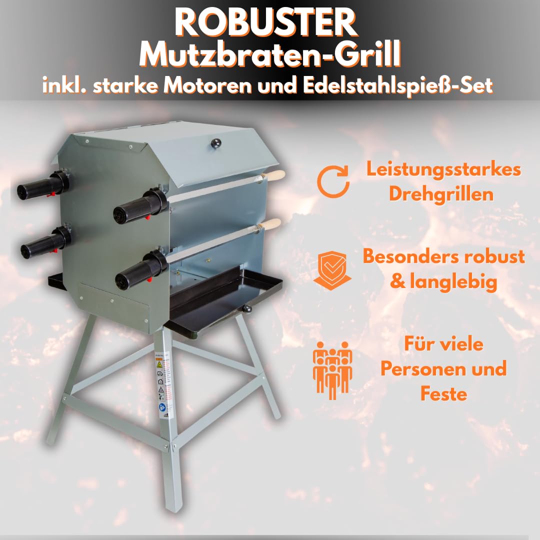 ACTIVA Mutzbratengrill I Premium Mangal Grill inkl. inkl. batteriebetriebem Motor & Spieße I Robuster Holzgrill für ein einzigartiges Grillerlebnis, aus Legierter Stahl