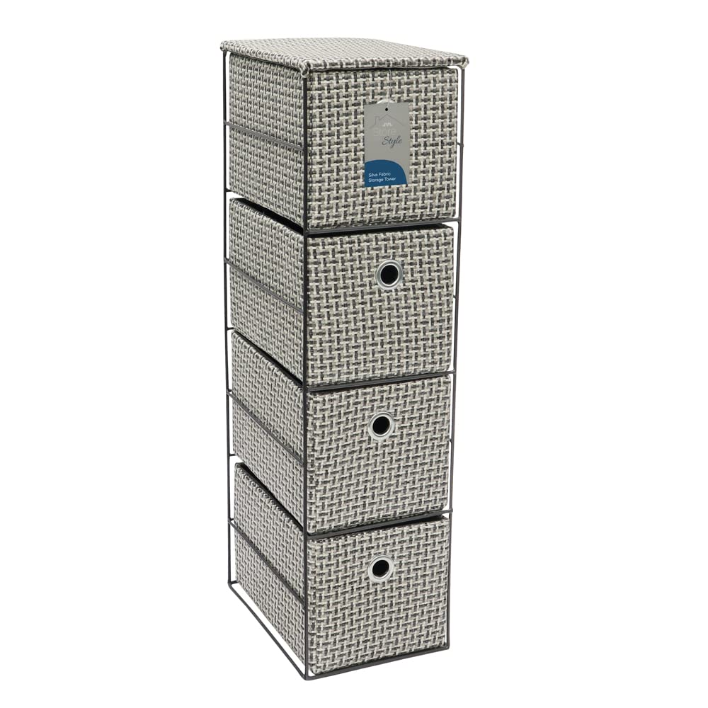 JVL Silva 4 Drawer Narrow Fabric Storage Tower, Grey — image 1