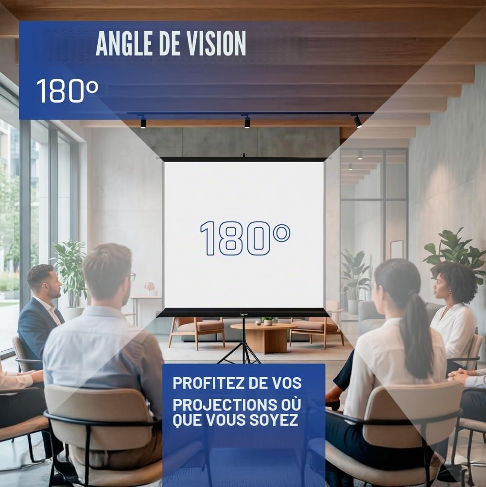 iggual Écran de Projection 100" - Portable Manuel Enroulable avec Trépied - Format 1:1 - Vision 180º - Compatible 4K et Tout Projecteur - Hauteur Réglable + Sac Transport et Trépied (180x180 cm)