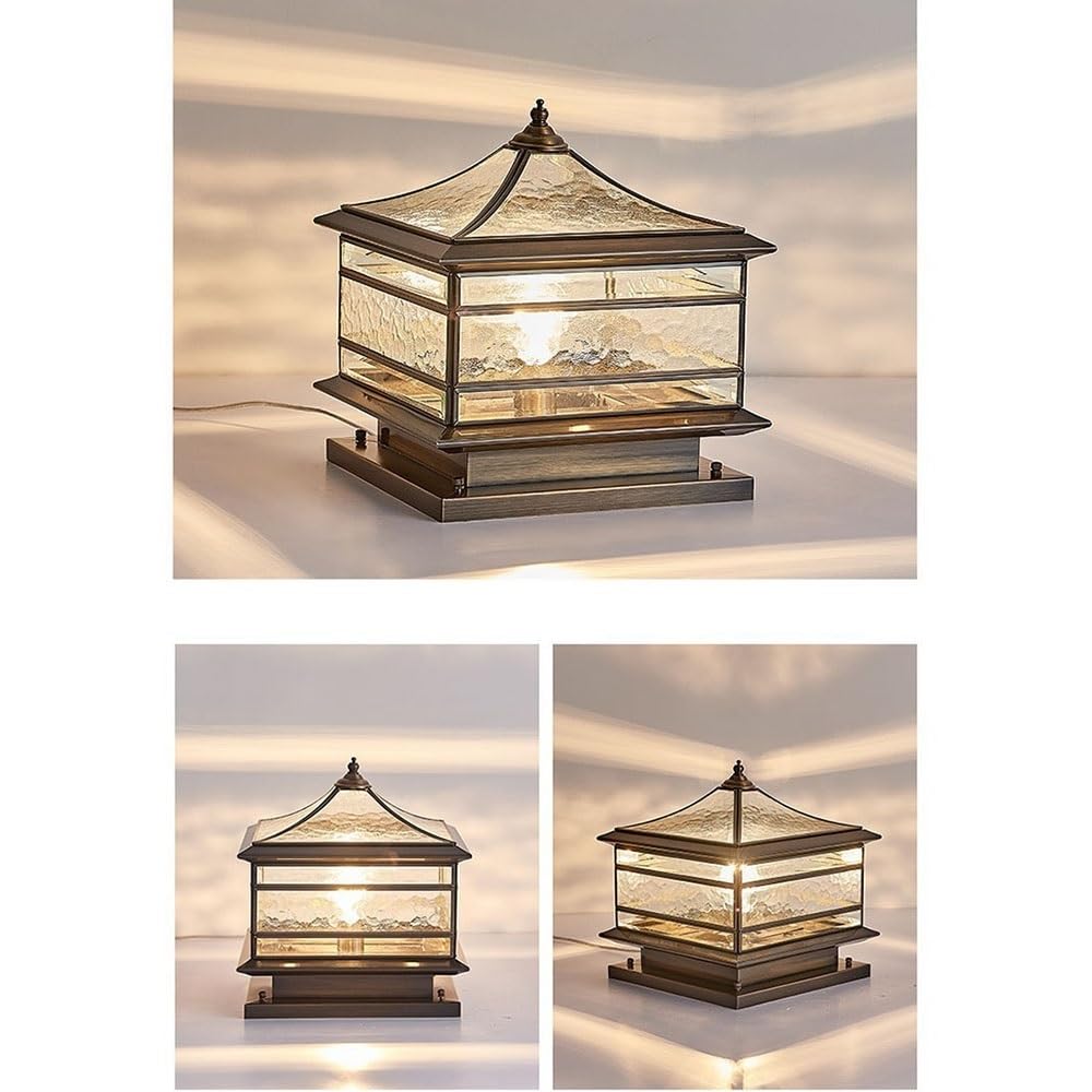 Europejskie miedziane lampy ogrodzeniowe na zewnątrz, szklana kolumna zacieniająca do ogrodu, na taras, patio lub podwórko, latarnia, filar, krajobraz (25 cm / 9.8in)