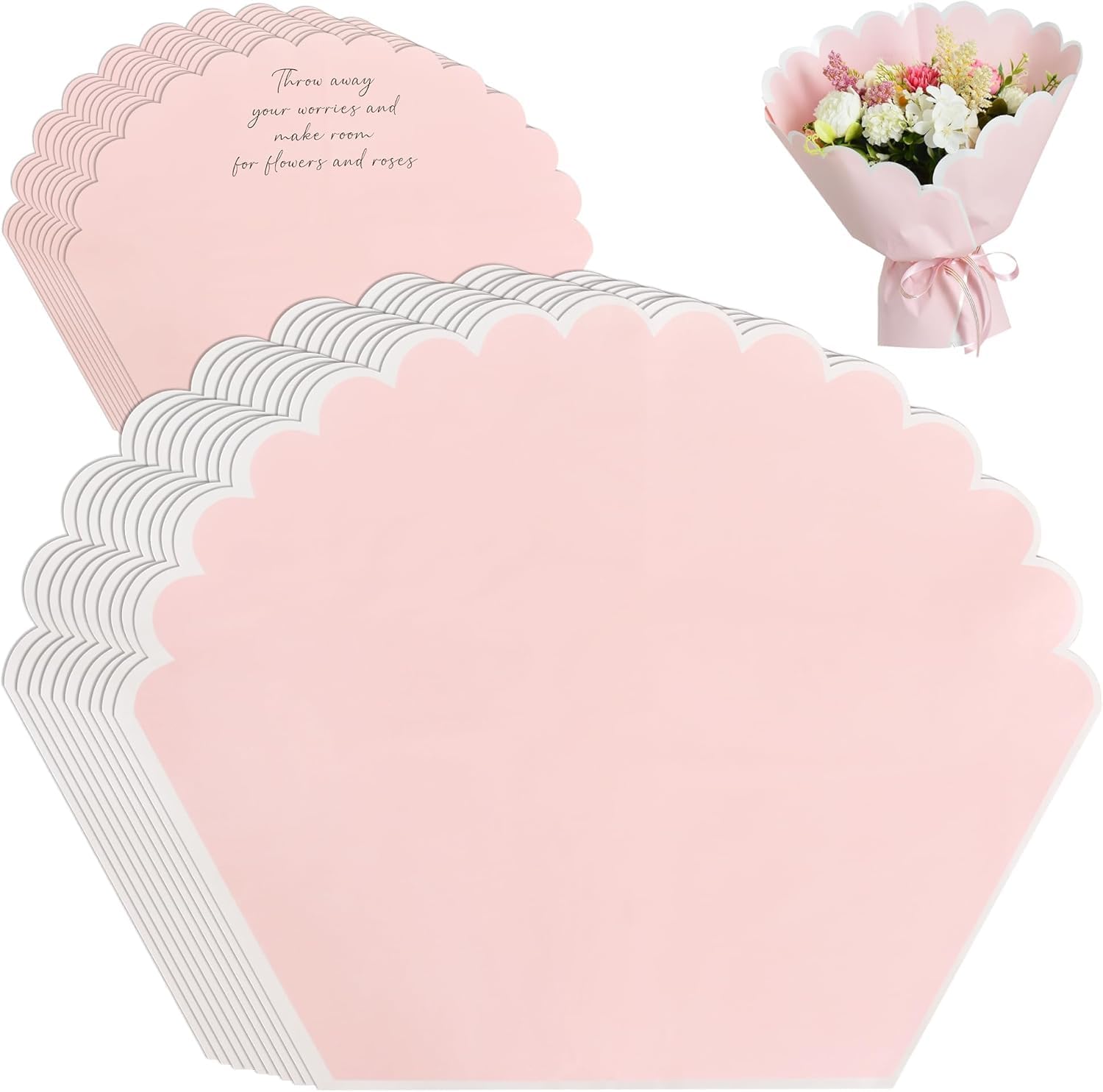 premium korean scalloped bouquet wrapping paper pastel pink waterproof matte florist sheets 55x45 cm 10 pcs aesthetic flower wrapping, Florist Supplies-image-12