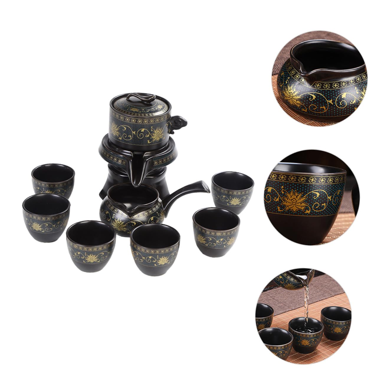 ERINGOGO Keramik Teekannen Satz in Schwarz mit Retro Design Halbautomatisch und Vielseitig für Büro und Liebhaber von Blumentee und Obstwasser