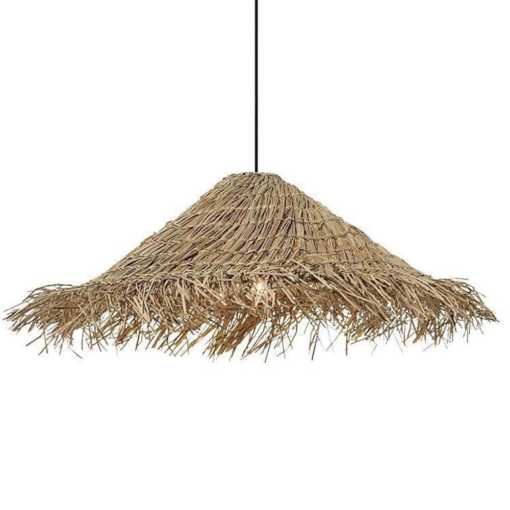 LQZCXMF Country Style Pendant Light Antique Rattan Lantern 19.7'' Large Japanese Bamboo Rattan Dome Light Fixture Restaurant Wicker Chandeliers for Kitchen Island Teahouse Living Room Bedroom