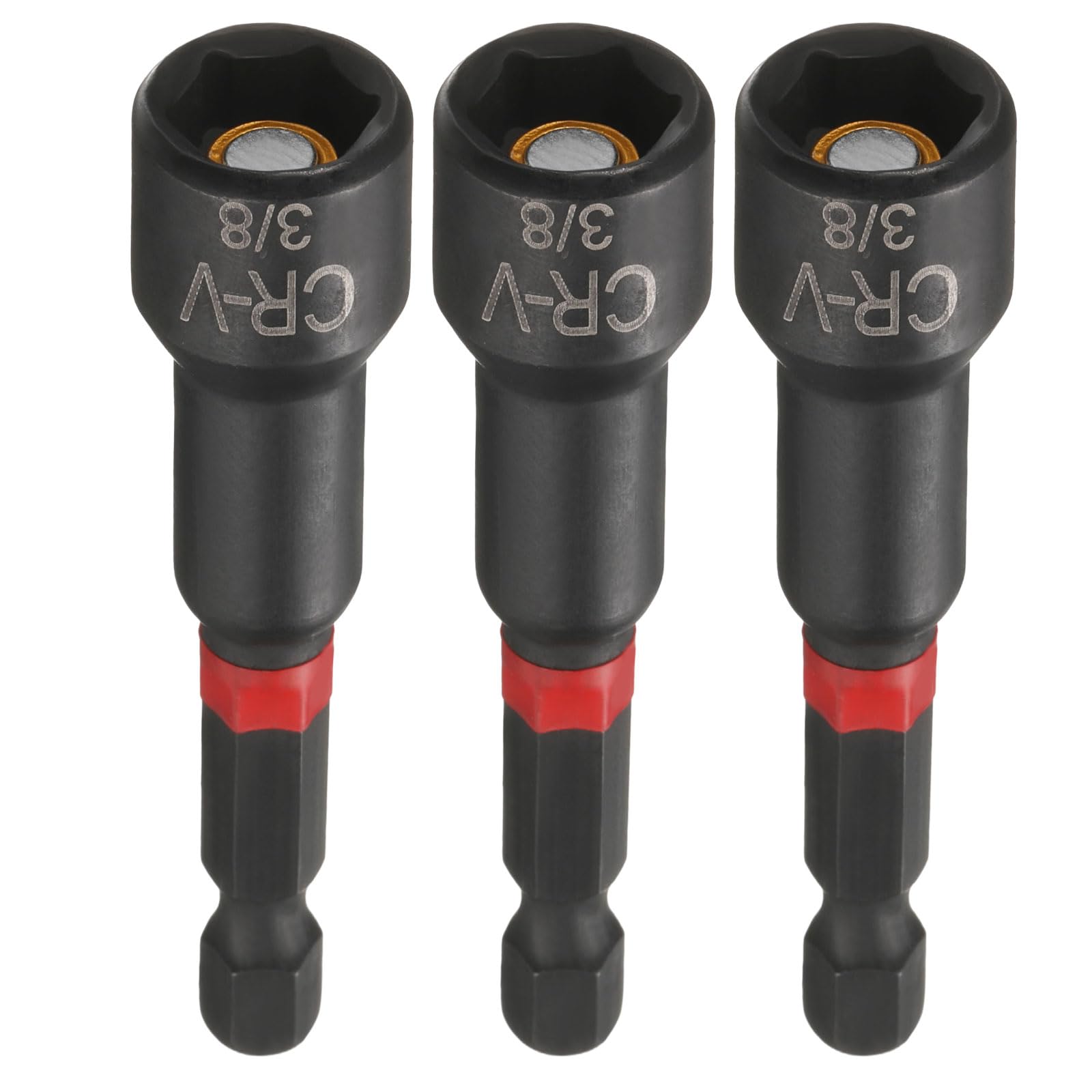 sourcing map 3pcs Nut Driver Drill Bit 3/8 Inch Socket 1/4" Hex Shank 3" (65mm) Long Magnetic 6-Point Sockets Quick Change Phosphated CR-V Steel Bolt Setters for Power Drill Drivers, Black — image 1