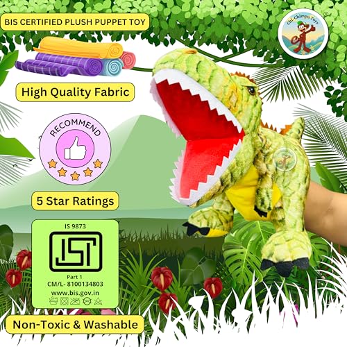 Image of Tyrannosaurus Dinosaur Hand Puppets for Kids Learning | Soft Plush Hand Puppet Toys for Storytelling, Role Play & Interactive Teaching | Educational Toys for Kids, Toddlers & Preschool