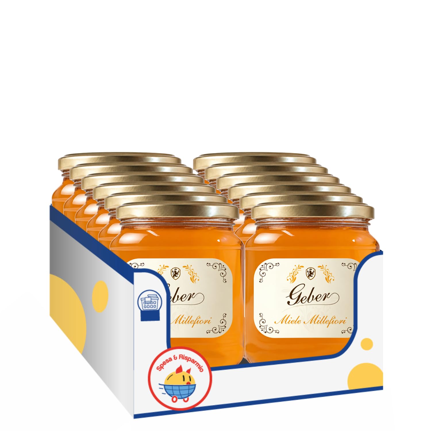Geber Miele Millefiori 250 g, Miele dal Gusto Delicato per Colazione, Bevande e Dolci – Variazioni 4/8/12 Pezzi (12 pezzi)