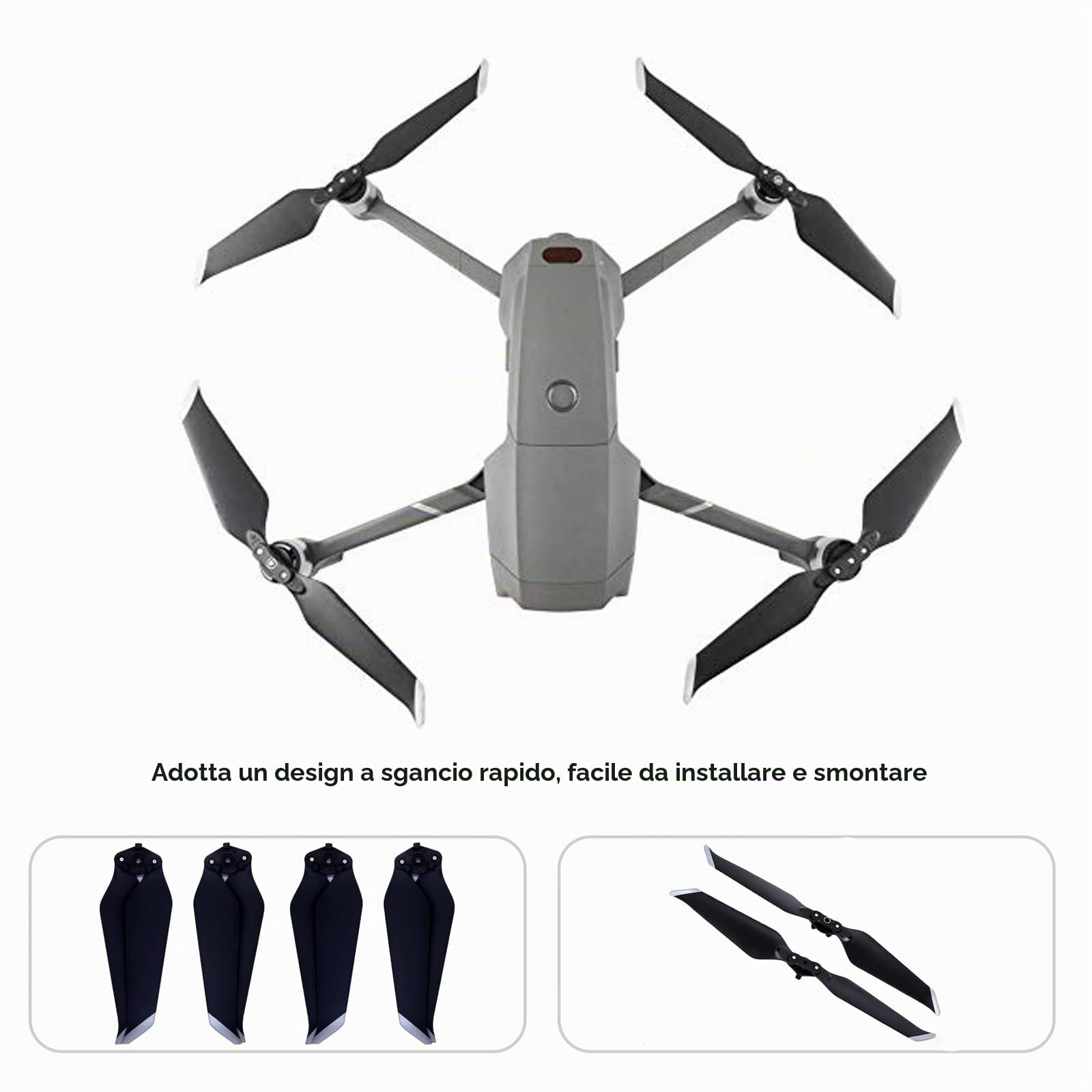 Set di 4 paia di eliche di ricambio per drone RC per DJI Mavic 2 Zoom/Mavic 2 Pro, bordo grigio, accessori silenziosi compatibili con DJI Mavic 2 Zoom/Mavic 2 Pro
