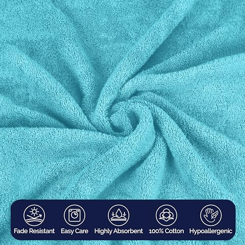 Image of Elegant Comfort Premium Cotton 8-Piece Towel Set, Includes 4 Washcloths, 2 Hand Towels and 2 Bath Towels, 100% Turkish Cotton - Highly Absorbent and Super Soft Towels for Bathroom, Aqua