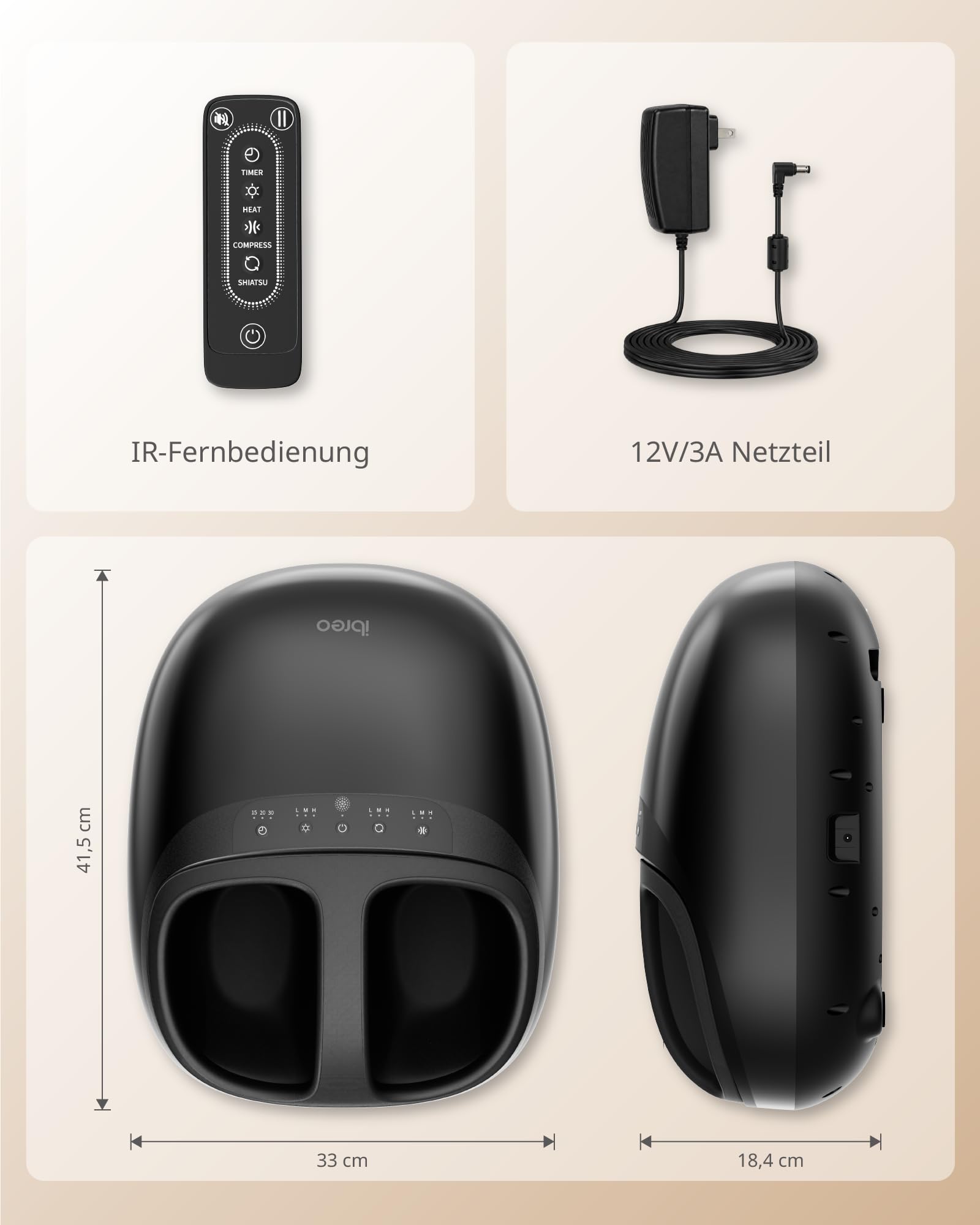 ibreo Shiatsu Fußmassagegerät mit Wärme & 360° Luftdruck – Elektrische Fußmassage mit Rollen & Knetfunktion für Entspannung & müde Füße – für Damen, Herren & Senioren bis Größe 47