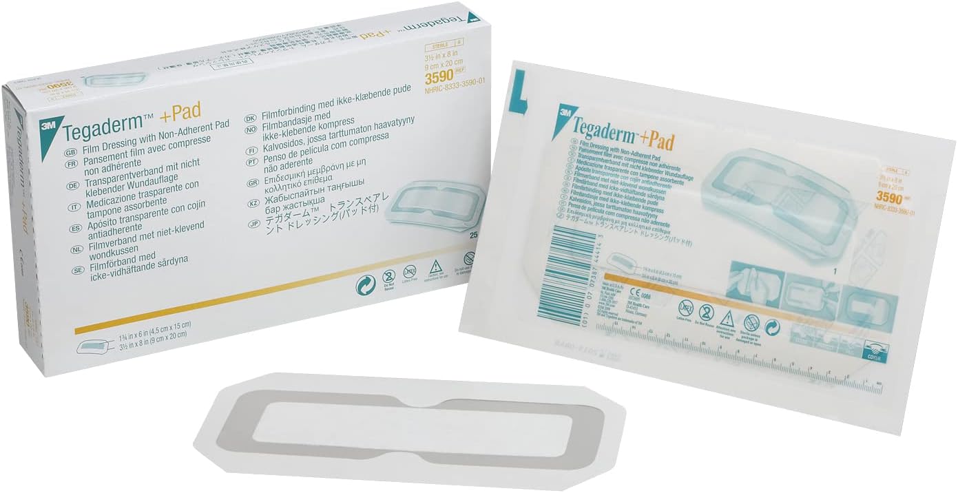3M™ Tegaderm™ +Pad Film Dressing, 3590, Dressing Size 3-1/2 in x 8 in, Pad Size 1-3/4 in x 6 in, 25 Ea/Car, 4 Car/CS