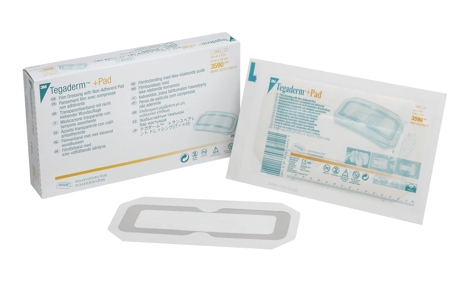 3M™ Tegaderm™ +Pad Film Dressing, 3590, Dressing Size 3-1/2 in x 8 in, Pad Size 1-3/4 in x 6 in, 25 Ea/Car, 4 Car/CS