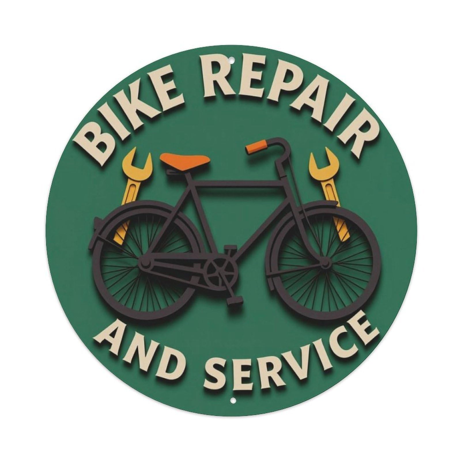 Bike Repair And Service Shop Round Metal Sign Vintage Aluminium Metal Sign, Retro Wall Decor for Home, Bar, Garage & Farmhouse 20x20cm