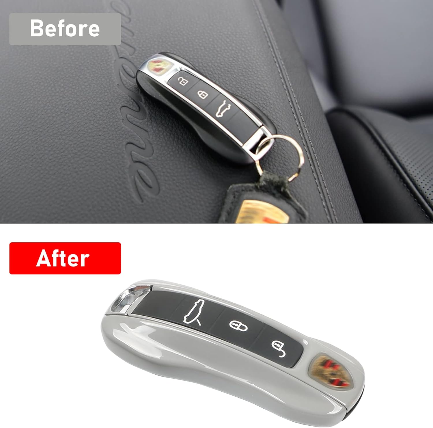 Jaronx Compatible with Porsche Key Fob Cover, Compatible with Cayenne Panamera Key Fob Cover 2018-2024, Compatible with Porsche Carrera Taycan 2020-2024 (Chalk-New/Light Grey)
