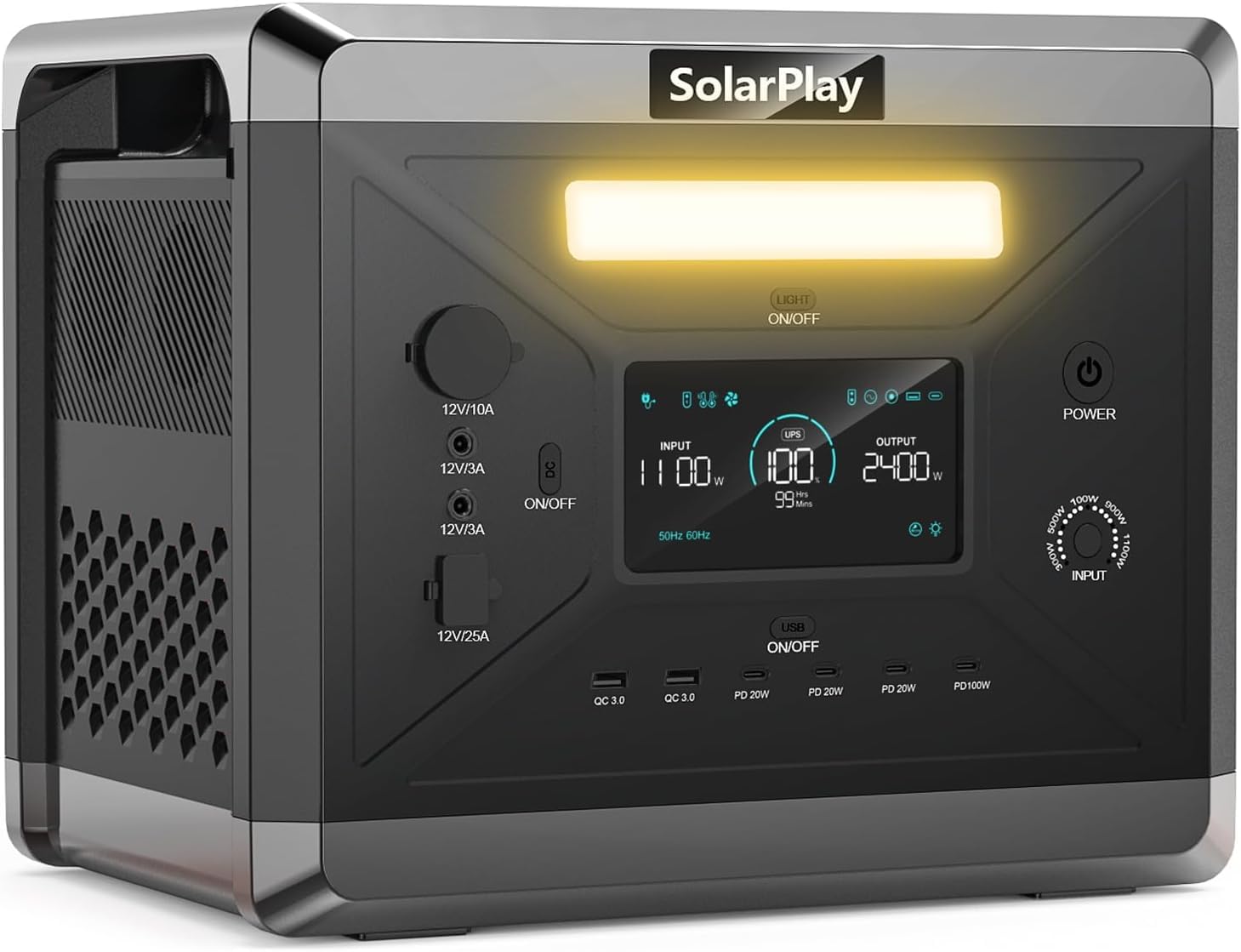 SolarPlay Portable Power Station 2400W Peak 4800W 2160Wh Solar Generator 1 5Hrs Fast Charging LiFePO4 Battery 4 AC