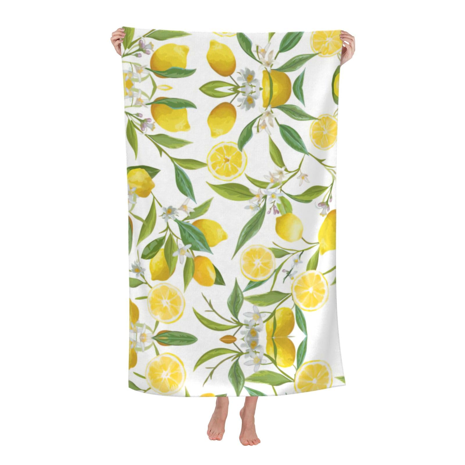 Oazcvbnn Women's White Fresh Tropical Lemons Print Adult Beach Towel Summer Travel Pool Vacation Swimming Fitness Outdoor Adventures