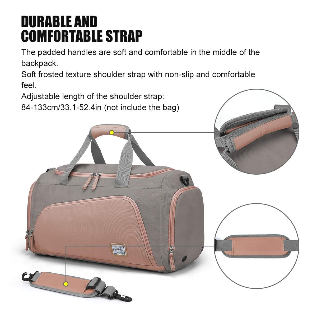 WindTook 40L Borsa Sportiva da donna Borsone Palestra Borsoni da Palestra con Scomparto Scarpe Borsone da Viaggio per Campeggio Nuoto Viaggio Palestra Sport Vacanza 53x27x27CM Rosa