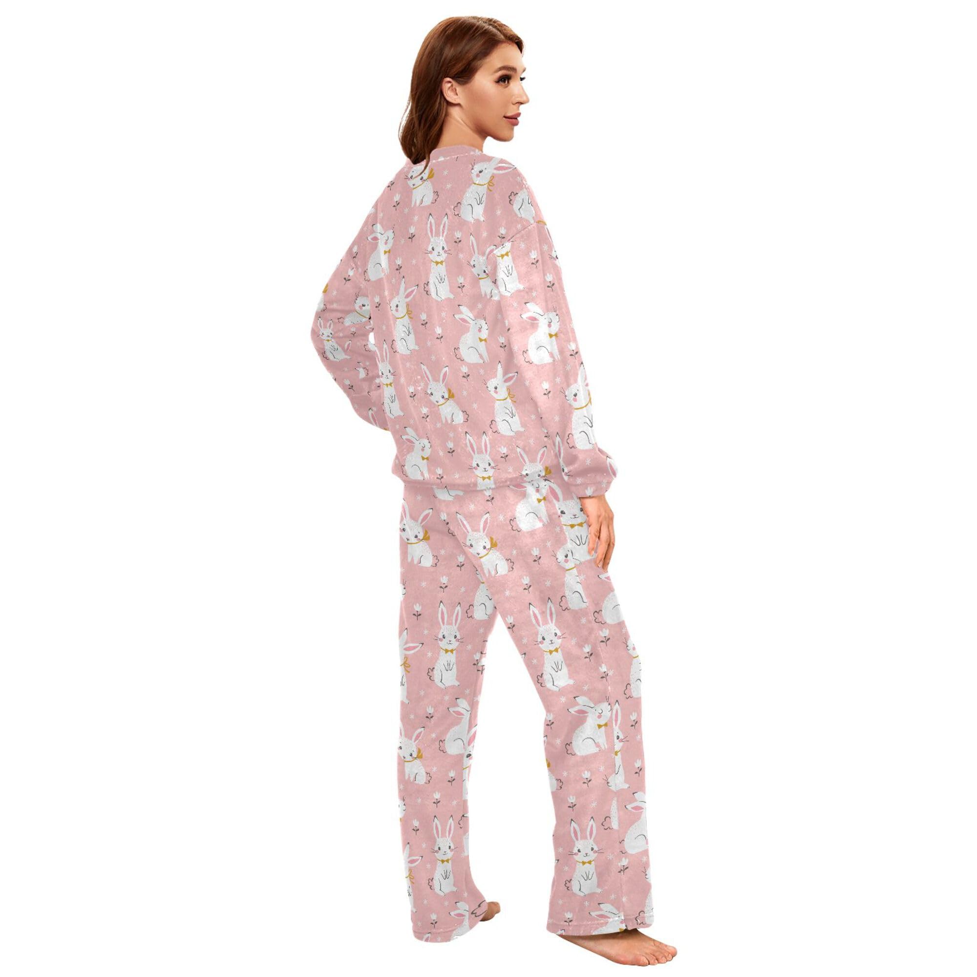 ALAZA Conjunto de pijama de forro polar para mujer, diseño de koala de dibujos animados, manga larga, ropa de dormir de dos piezas, ropa de dormir térmica, pijama súper suave, talla S
