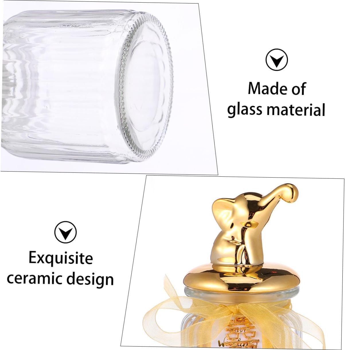 Toyvian Wedding Glass Candy Box Sealed Candy Jar with Ceramic Animal Lid, Gold Overgild Small Elephant Design, Storage Jar for Wedding Favors and Party Snacks