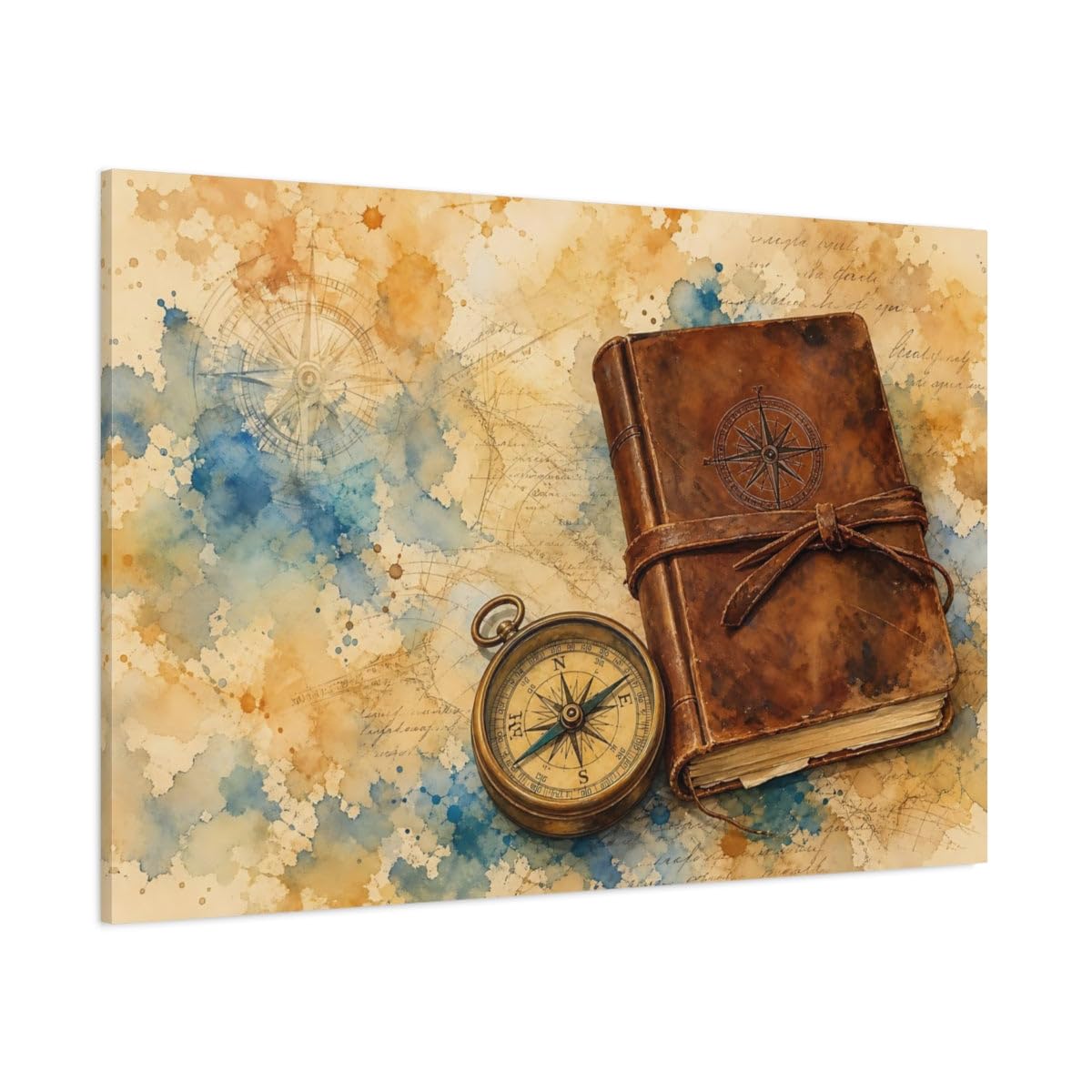 Maps Compass Vintage Art Canvas Print Wall – Office, Workspace 18×12 inch (45×30 cm) - Horizontal / 1.25 inch (3 cm)