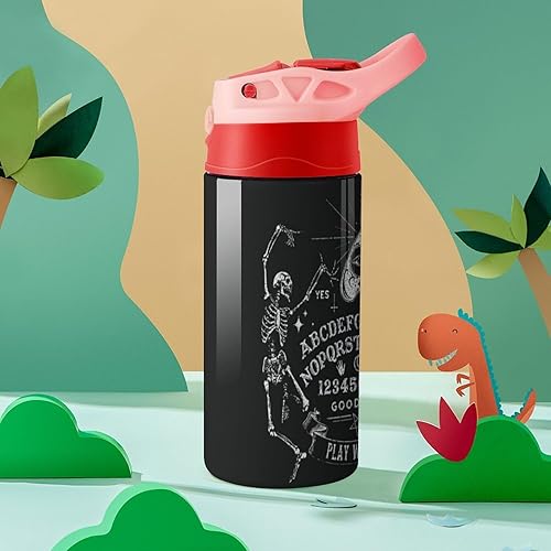 Miniatura 7 de Botella de agua de viaje de acero inoxidable con diseño de bruja mágica de esqueleto gótico negro con pajilla, reutilizable, para hombres y mujeres