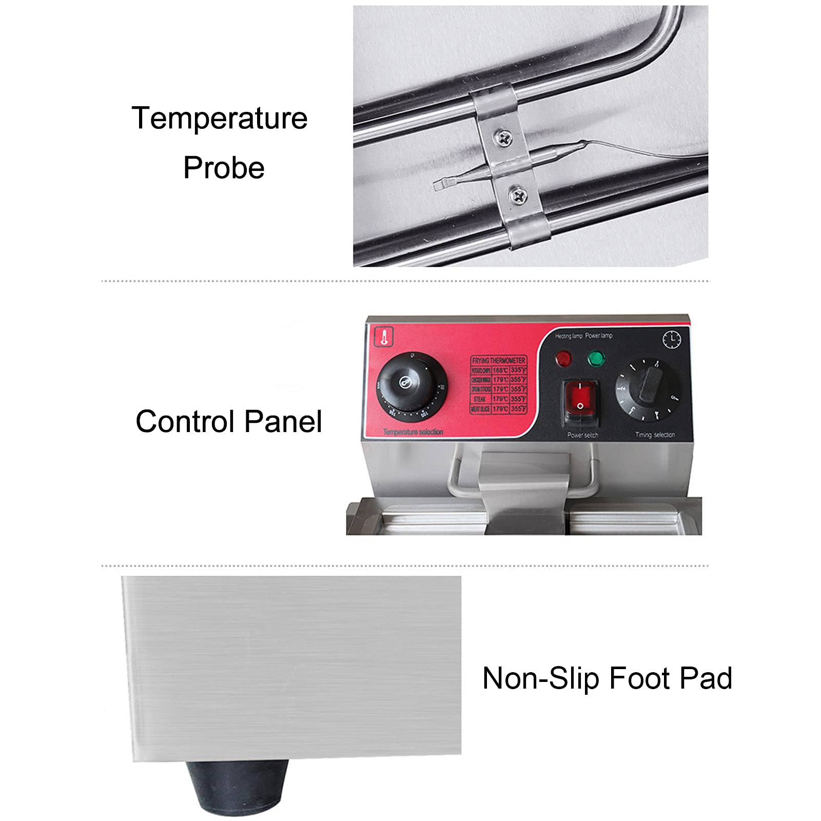 Freidora eléctrica de 6 l/6 l + 6 l, freidora comercial con cesta, con control de temperatura y temperatura, para uso comercial y doméstico (6 l)