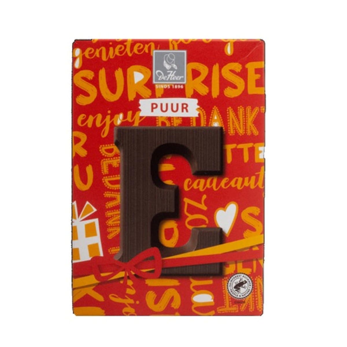 De Heer Baronie Pure Chocolade Letter (Dark Bittersweet Chocolate initials) Small size 2.25 oz / 65 gr (Letter ( E ) Dark / Puur)