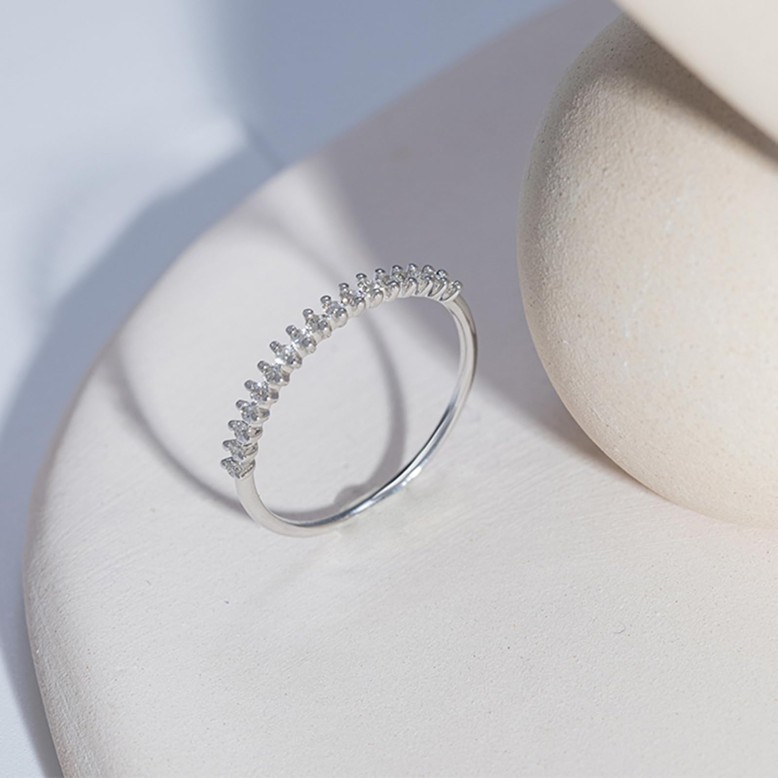 Anillo de oro blanco para mujer, auténtico, anillos de boda con diamantes, anillo de boda de oro auténtico, media eternidad