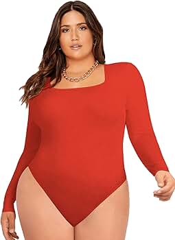 SOLY HUX Womens Plus Size Long Sleeve Bodysuit Square Neck