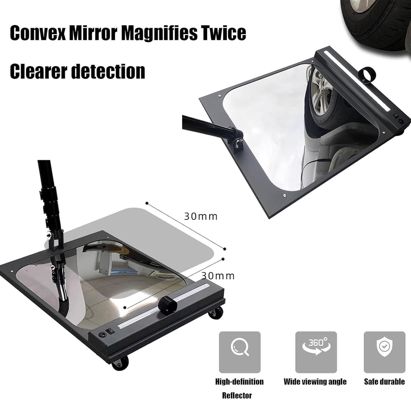 Espejo de inspección de Bajos de vehículos, con luz LED, Herramienta de búsqueda Convexa, para Controles de Seguridad Debajo de automóviles y Camiones, 1 Unidad.,1pcs