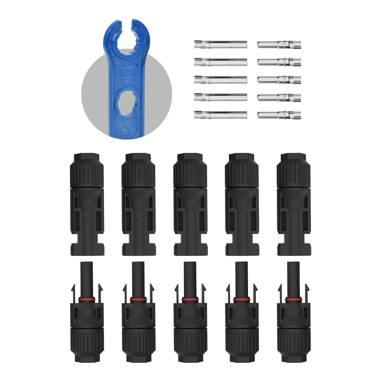 Pjerjzn Solar Connectors Solar Panel Cable Connectors 11Pcs Male Female with Spanners 1000V 30A 10AWG ~ 14AWG Waterproof Dustproof Connector with 1 Spanners (6mm² 5Pairs)