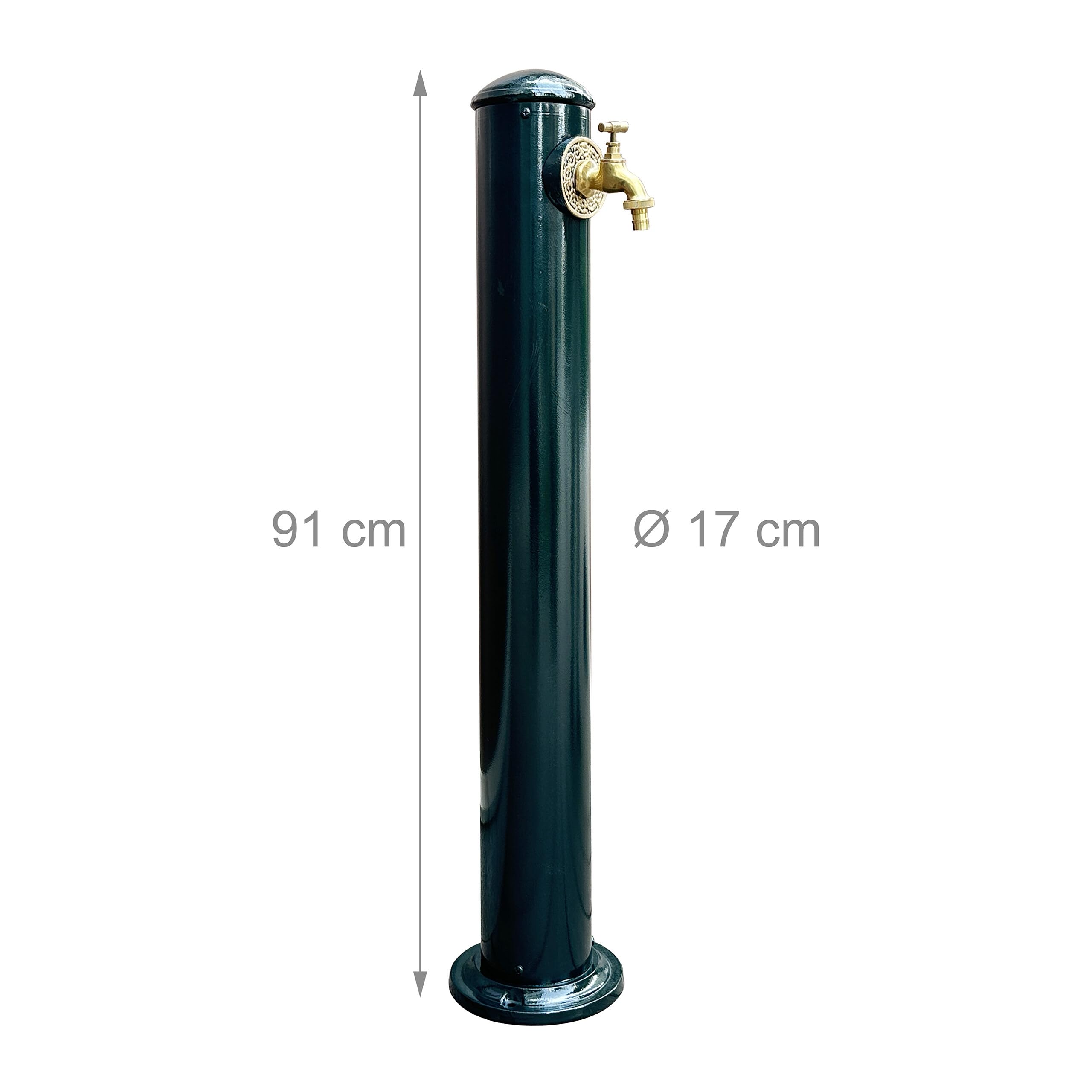Relaxdays Surtidor de agua para jardín, estilo antiguo, con grifo, verde | conexión 3/4, columna redonda 91 cm
