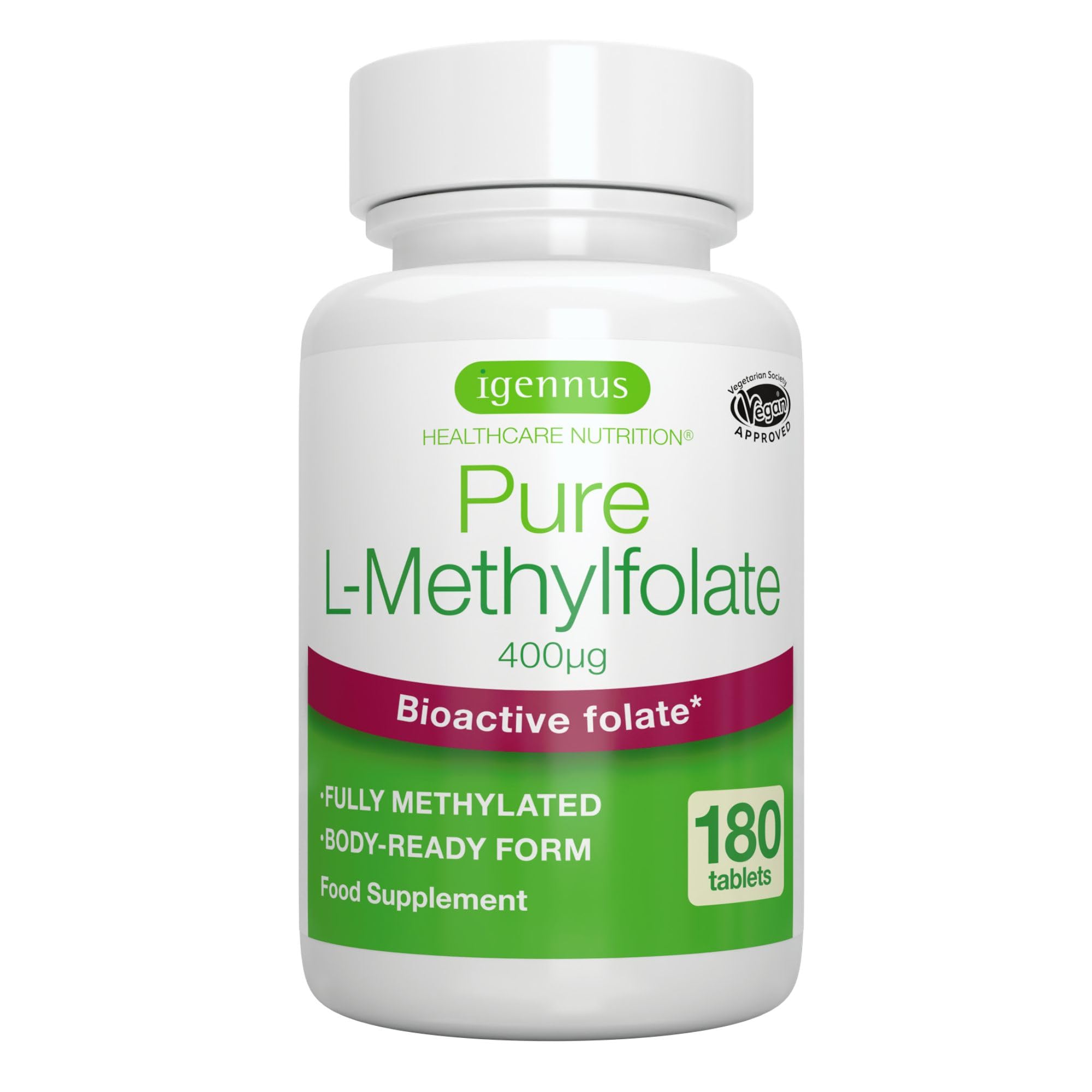 L-méthylfolate calcium 400 µg — 180 comprimés clean label végans