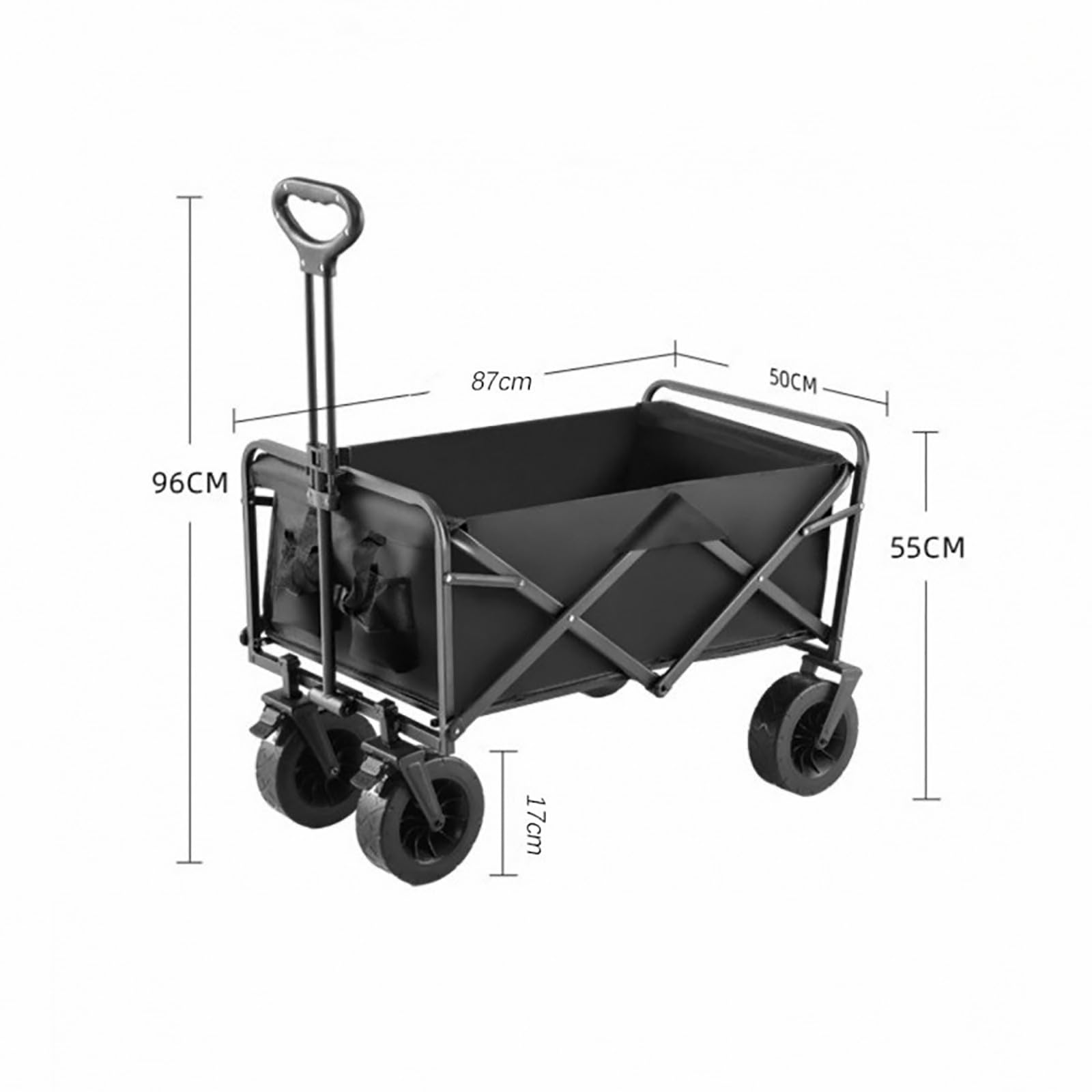 Składany 4-kołowy 150 l z hamulcami Wózek ogrodowy Koła AllTerrain Outdoor Sports/Camping arBlack L2