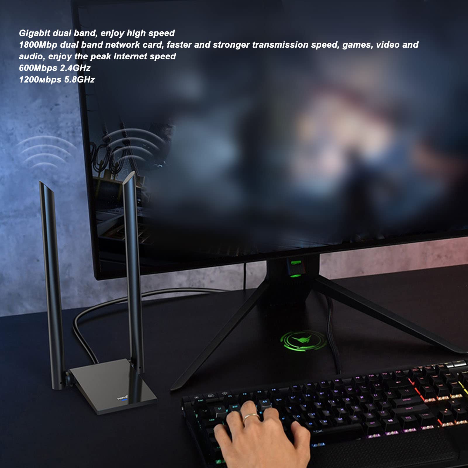 Yunseity Adaptateur USB WiFi 6, Adaptateur Réseau sans Fil 2,4 GHz 5 GHz avec 2 Antennes à Gain élevé, Clé USB WiFi WPA3 1800m sans Fil pour l'ordinator de Bureau