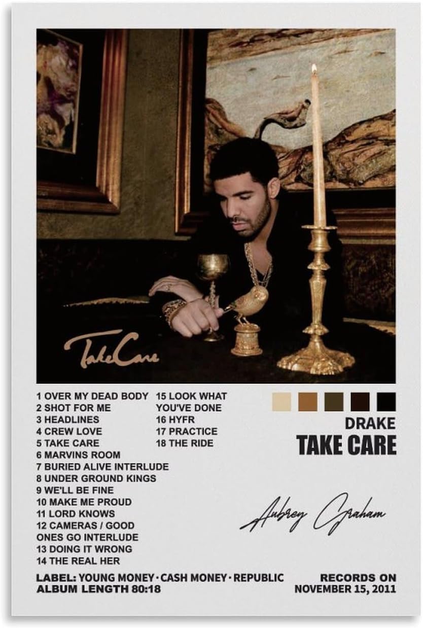 TAICI Drake Poster Take Care Album Cover Poster Music Posters for Room Aesthetic Canvas Wall Art Bedroom Decor 12x18inch(30x45cm)