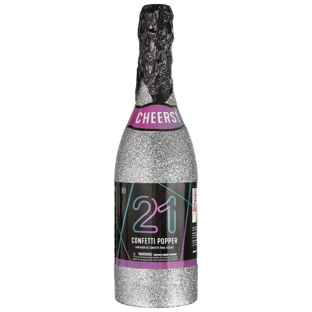 Finally 21 Confetti Bottle Popper - 12.75” (Pack of 1) - Multicolor Foil & Tissue - Celebration Pop for Milestone Birthday