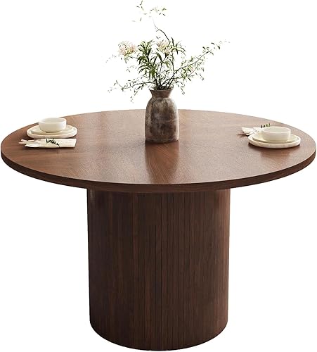 Mesa de comedor redonda de 47 pulgadas, mesa de comedor acanalada de granja, mesa de comedor redonda pequeña de madera moderna para cocina, sala de